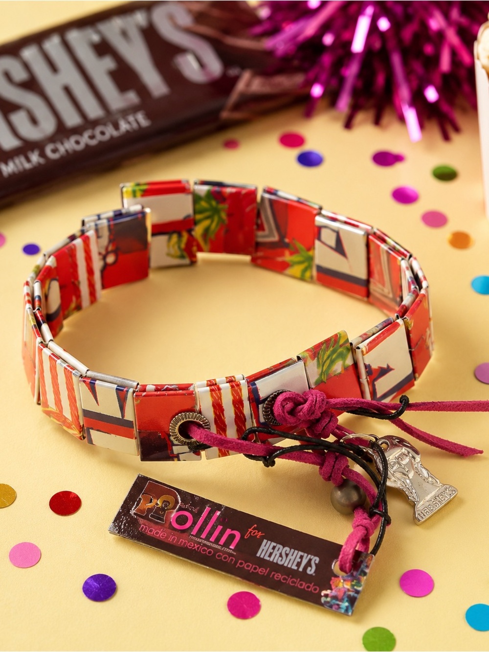 Rolling for Hershey’s Recycled Candy Wrapper Bracelet NWT Adjustable Handmade